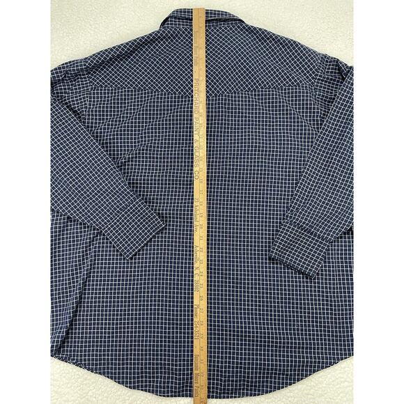 Plains Western Wear Mens 2XL Pearl Snap Shirt Big Man Navy Check Rodeo Cowboy LS - Picture 6 of 7